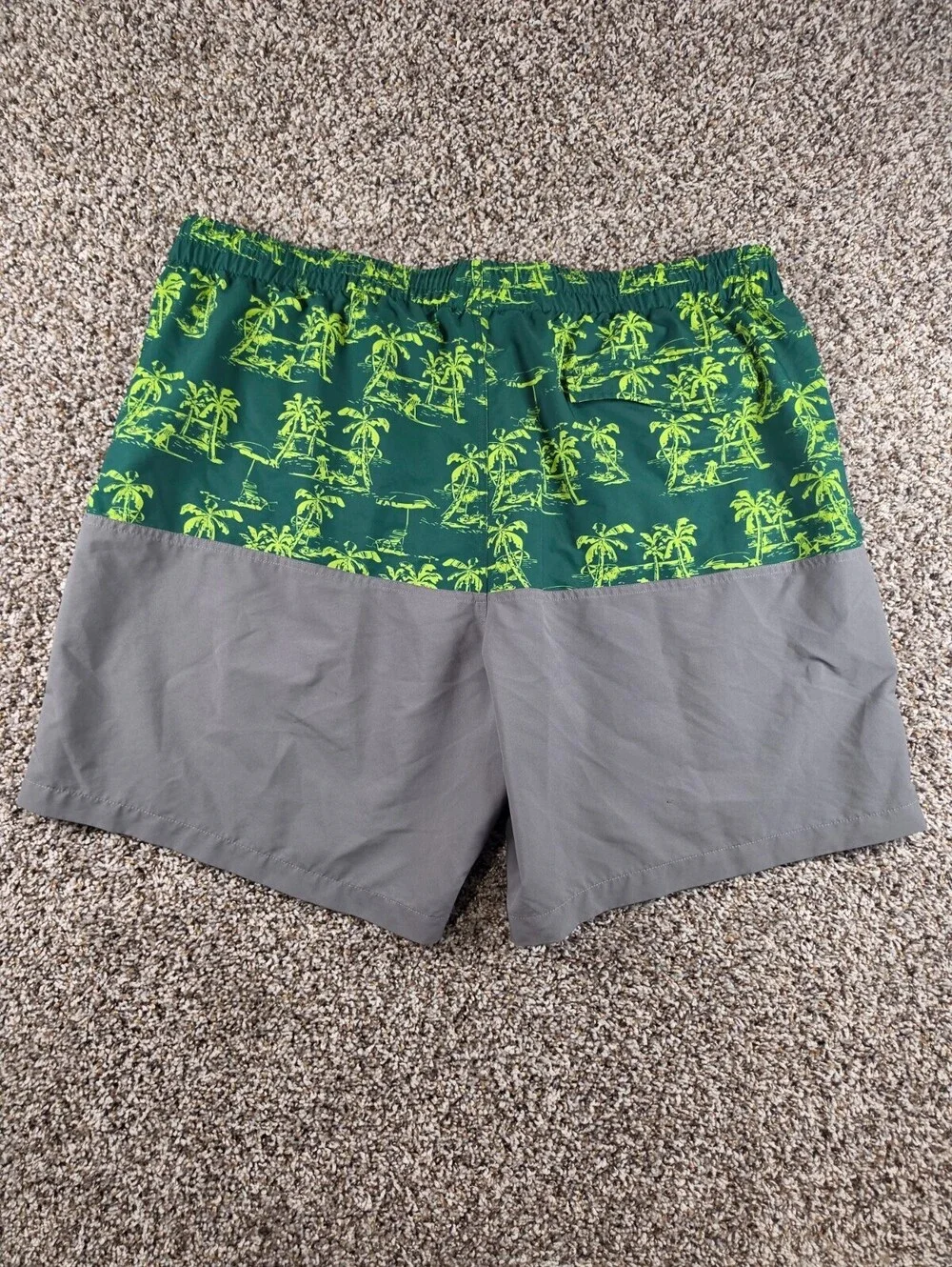 Duluth Trading Co Mens Sz 3XL Lined Swim Trunks Swimsuit Gray Green Palm Tree